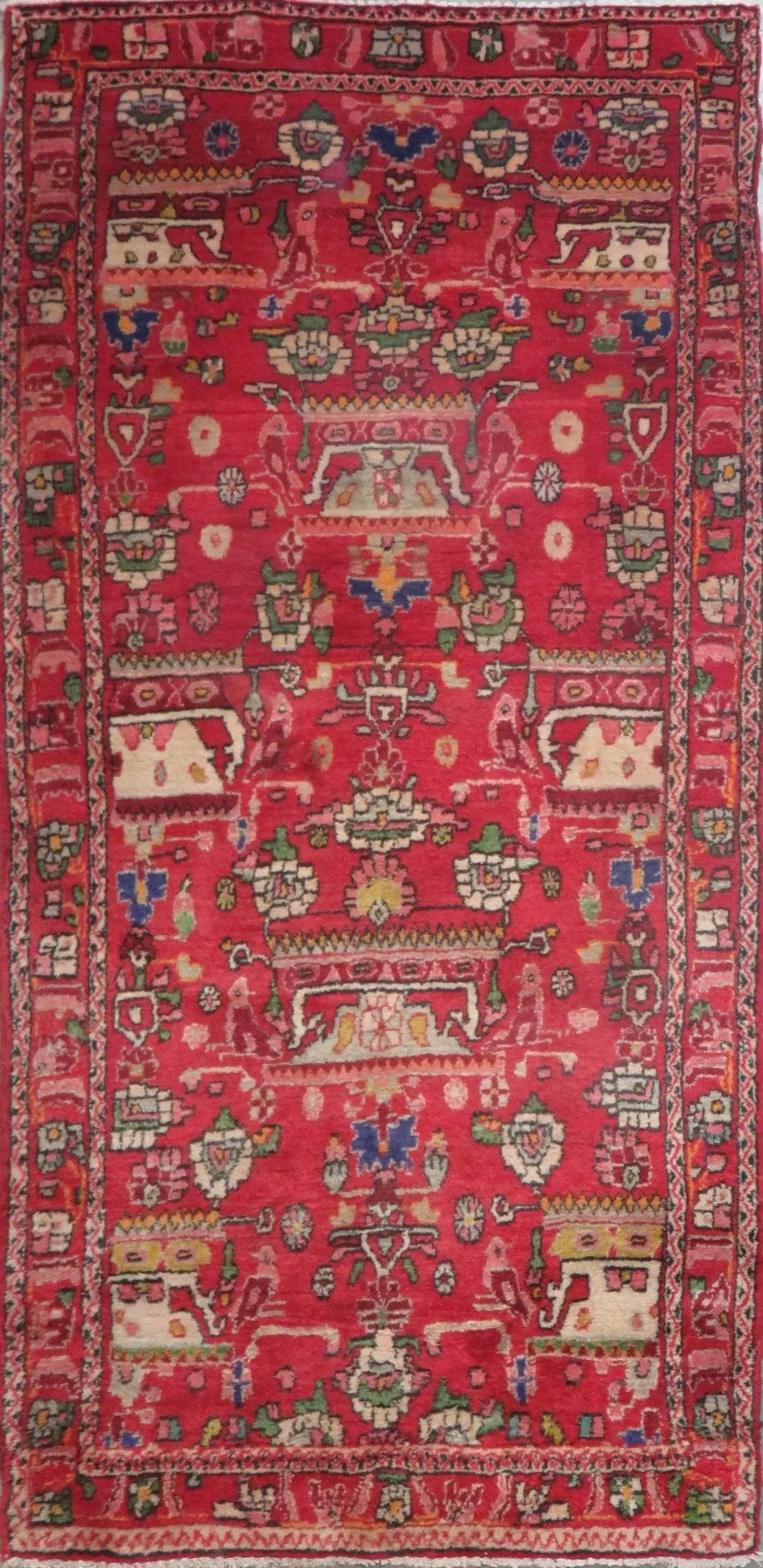 One Of The Kind Hand-Knotted Persian Wool Rug _ Luxurious Vintage Design, 8'1" x 4'0", Artisan Crafted